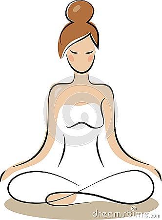Sitting in lotus pose girl woman yoga spa purity meditation calm company logo Vector Illustration