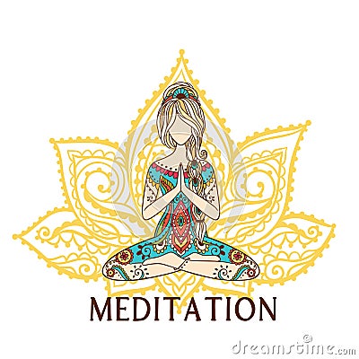 Yoga illustration. Meditation pose. Ornamental zenart Vector Illustration