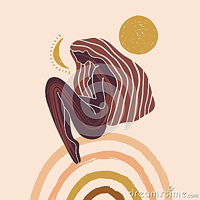 Yoga girl moonchild vector illustration sacred woman wellness art Vector Illustration