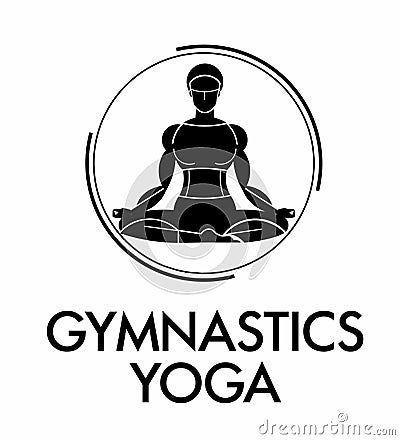 Yoga gymnastics logo. Black and white stylish silhouette of a girl Vector Illustration