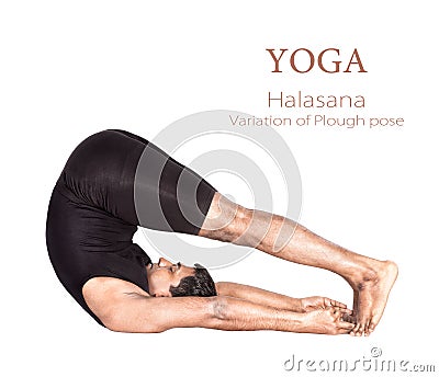 Yoga halasana pose Stock Photo