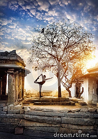 Yoga in Hampi Stock Photo