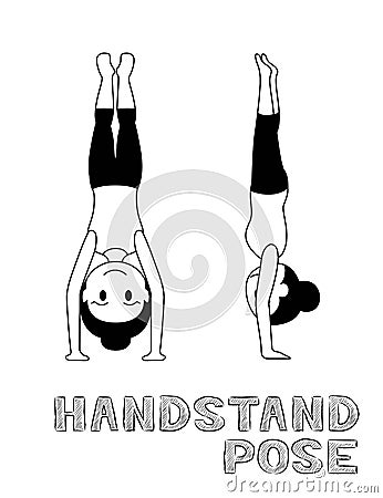 Yoga Handstand Pose Cartoon Vector Illustration Monochrome Vector Illustration