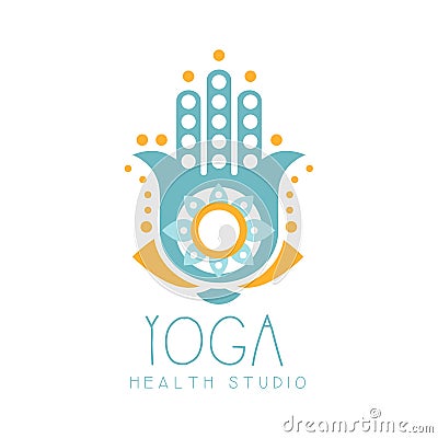 Yoga health studio logo symbol. Health and beauty care badge, spa, yoga center label Vector Illustration
