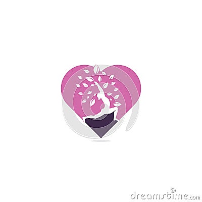 Yoga heart shape concept logo design template. Vector Illustration