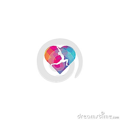 Yoga heart shape concept logo design template. Vector Illustration