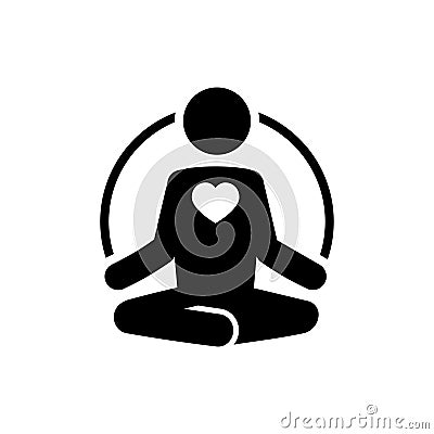Yoga icon with heart. Meditate and love concept. Vector Illustration