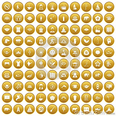 100 yoga icons set gold Vector Illustration
