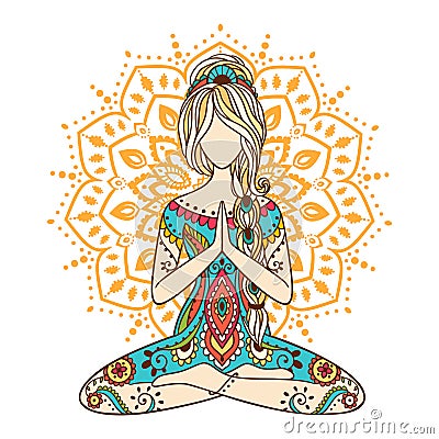 Yoga illustration. Meditation pose. Ornamental zenart Vector Illustration