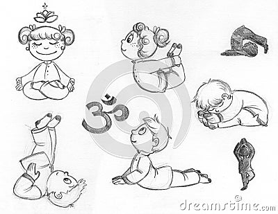 Yoga kids Cartoon Illustration