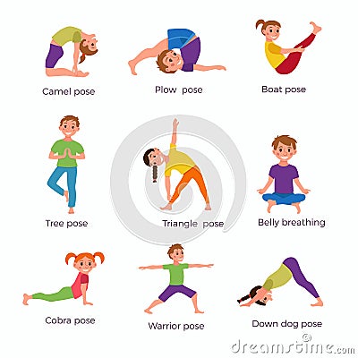 Yoga kids poses set Vector Illustration