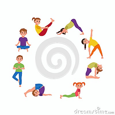 Yoga kids poses set Vector Illustration