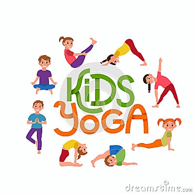 Yoga kids poses set Vector Illustration