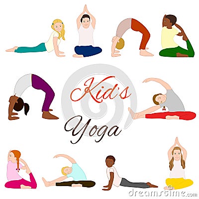 Yoga kids set. Gymnastics for children Vector Illustration