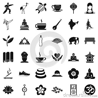 Yoga lesson icons set, simple style Vector Illustration