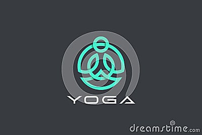 Yoga Logo abstract Man sitting Lotus pose vector design template Linear style. Circle shape outline icon Vector Illustration