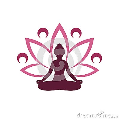 Yoga logo design. Human meditation in lotus flower icon isolated on white background Vector Illustration
