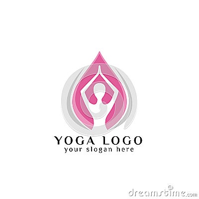 Yoga logo design stock. human meditation in lotus flower vector illustration in pink color Vector Illustration