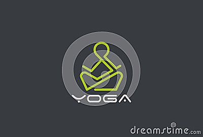 Yoga Logo vector Linear. Man sitting Lotus pose. F Vector Illustration