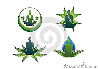 Yoga logo green lotus leaf water icon Vector Illustration