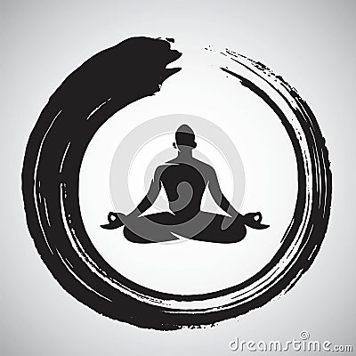 Yoga Logo Template with Enso Zen Circle Brush Vector Illustration