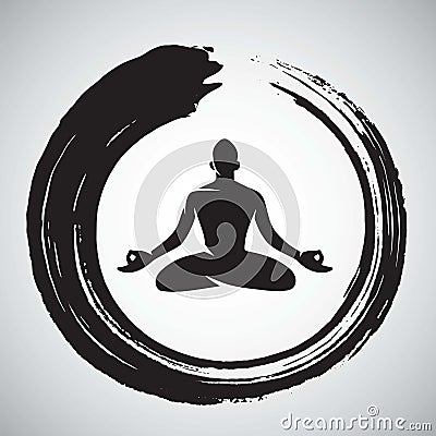 Yoga Logo Template with Zen Circle Brush Vector Illustration