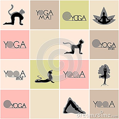 Yoga logos and poses set Vector Illustration