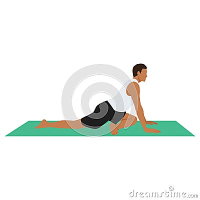 Yoga Man in Ardha Kapotasana or half pigeon pose. Cartoon Illustration