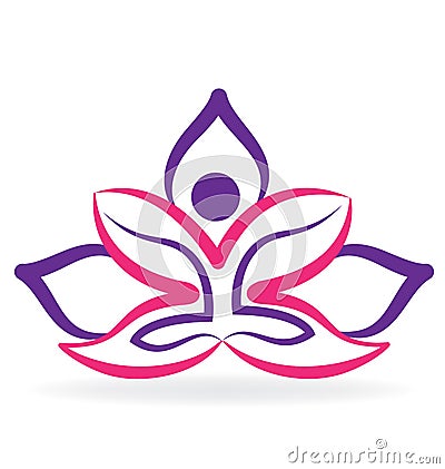 Yoga man with lotus flower logo Vector Illustration