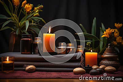 Yoga mat and candles in a dimly lit sanctuary, hygge concept, AI Generated Stock Photo