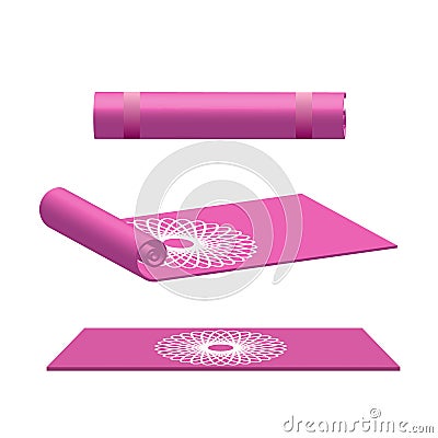 Yoga mat rolled and open in pink color Cartoon Illustration