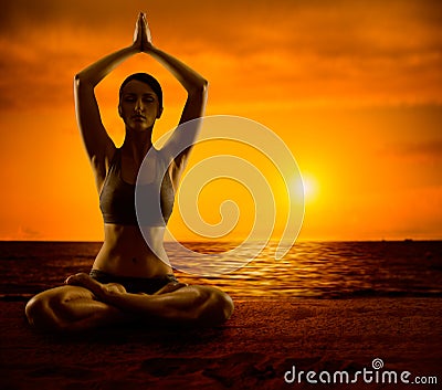 Yoga Meditate, Girl Meditation in Lotus Position, Woman Healthy Exercise Stock Photo