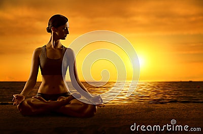 Yoga Meditating Lotus Position, Exercising Woman Meditation Pose Stock Photo