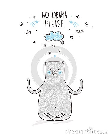 Yoga meditation bear sketch cute cartoon doodle animal illustration card print t-shirt design Vector Illustration