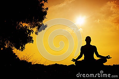 Yoga meditation silhouette Stock Photo