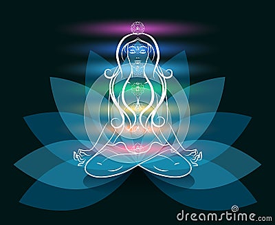 Yoga meditation woman lotus silhouette Vector Illustration