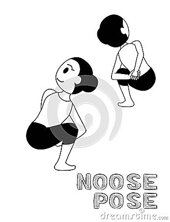 Yoga Noose Pose Cartoon Vector Illustration Monochrome Vector Illustration