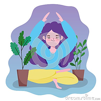 Yoga online, girl yoga lotus Vector Illustration