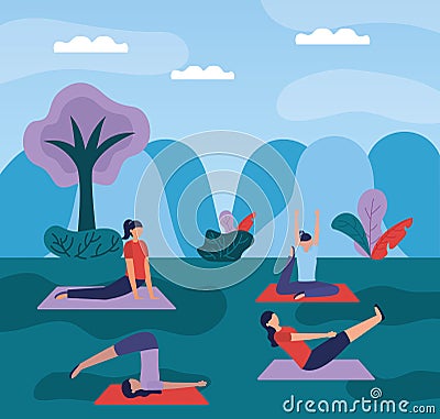 yoga outdoor flat design image Cartoon Illustration