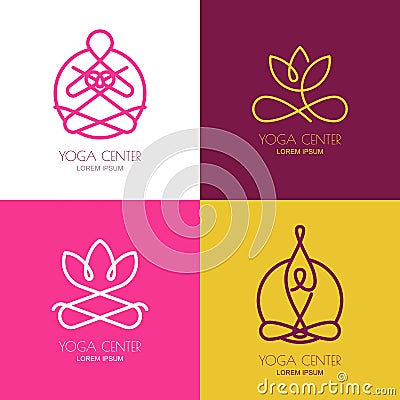 Yoga outline logo design elements. Set of vector yoga icons and Vector Illustration