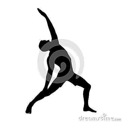 Yoga peaceful warrior asana. Man silhouette practicing yoga asana. Engraved vector illustration isolated in white Vector Illustration