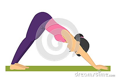 Yoga pose downward facing dog. Exercise for body health Vector Illustration