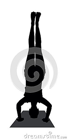 Yoga pose headstand female silhouette. vector isolated Cartoon Illustration