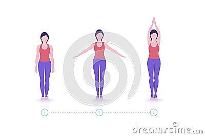 Yoga pose. Home workouts. Exercise step by step. Vector Vector Illustration
