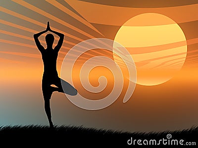 Yoga pose at sunset Stock Photo