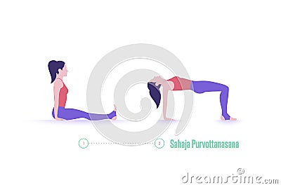 Yoga pose. Upward table pose - Sahaja Purvottanasana. Exercise step by step Vector Illustration