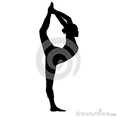 Yoga pose, woman doing stretching legs, leg split silhouette, vector outline portrait, gymnast figure, black and white Vector Illustration