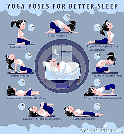 Yoga poses for better sleep Vector Illustration