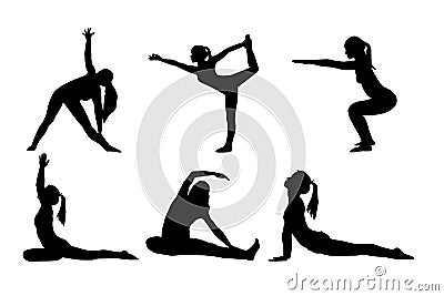 6 Yoga poses for female fitness Young Girl Vector Image Vector Illustration