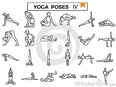 Yoga poses outline design icon set. Vector Illustration